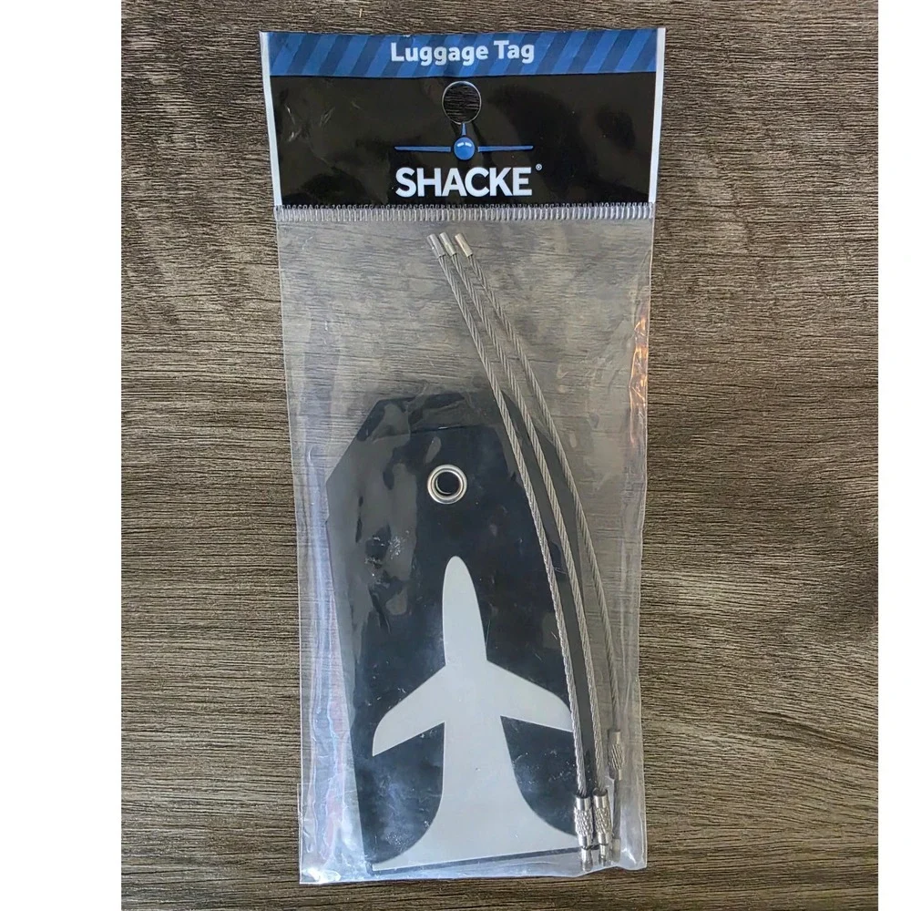 Shacke Luggage Tag 2pc Set Black White Airplane Silicone with Steel Cable Loops
